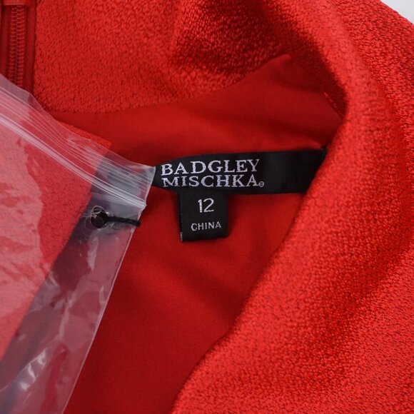 Badgley Mischka Luxe Coat Dress Crepe Gown w/ Bow in Red Maxi - Picture 11 of 14